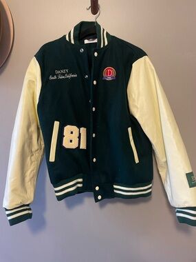 Danzy Green and Cream Letterman Jacket with Crest Patch